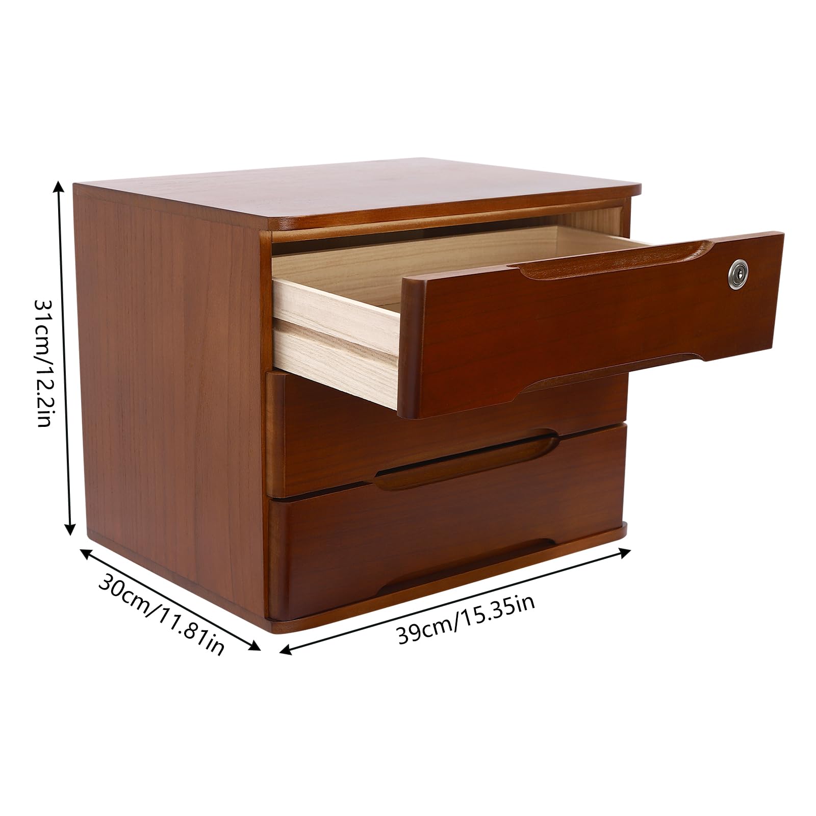 Scatola di archiviazione per desktop a 3 strati, con cassetto chiudibile, organizzatore per ufficio, studio, dresser file, organizer piatto per armadio, noce
