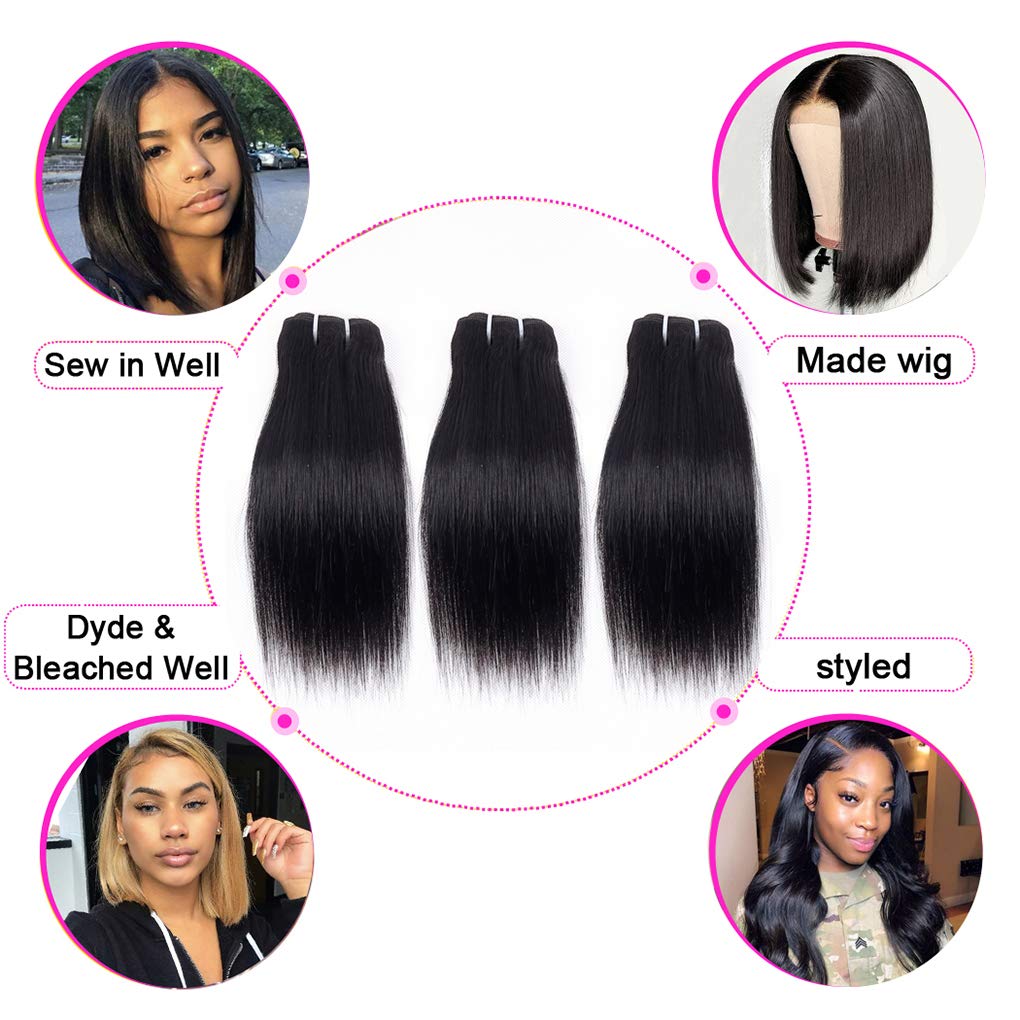 Straight Bundles Human Hair 8 8 8 Inch 100% Unprocessed Brazilian Virgin Hair Straight Weave Bundle Human Hair Bundles Real Natural Black Human Hair Extensions - Image 4