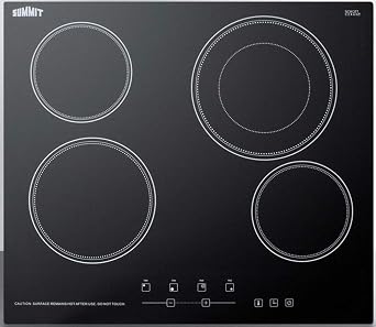 Summit 24 Electric Cooktop, 4 Burners, 230V Radiant Cooktop, Black- CR4B23T5B