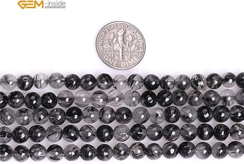 Miniatura 931 de GEM-Inside - Cuentas sueltas de piedra de lava negra natural de 0.315 in para hacer joyas, 15 pulgadas Cordierita de grado A