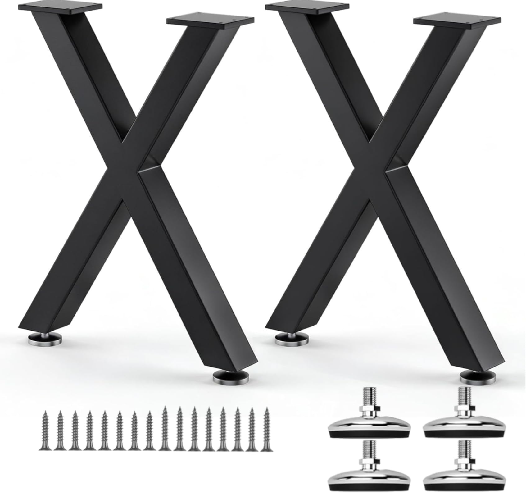 SNYXXOZ Coffee Table Legs 16H x 11.7W Heavy Duty Metal Bench Legs, X- Shape Dining Table Kitchen Table Office Desk Table Base Replacement with Adjustable Feet Pads Screws 1000 LBS Load Black Set of 2 — image 1