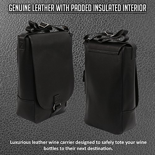 Primeware Vino2 Two Bottles Saddle Leather Wine Tote Messenger Carrier (Black) #TOP5
