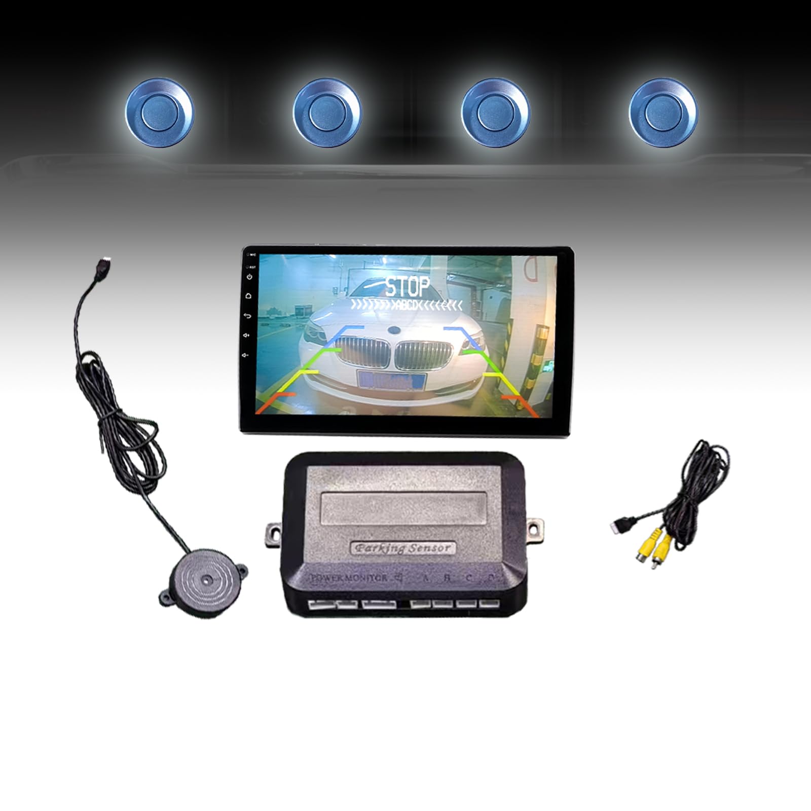 Parking Sensor Kit LCD - Displays Data on Original Screen, Easy Rear Installation, Compatible with CVBS Cameras (Not for AHD), 20 Probe Colors to Match Any Vehicle LightBlue