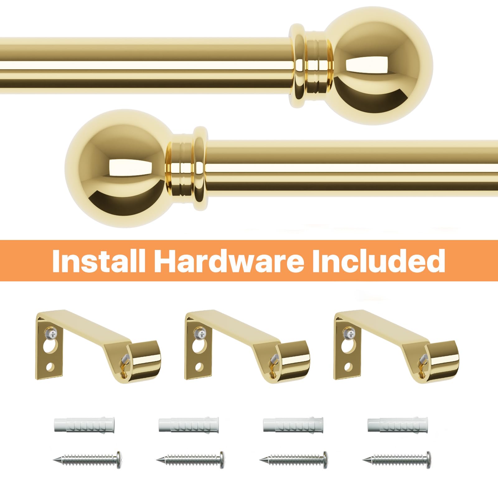 SIMEWIN Asta Per Tende In Oro Regolabile Da 28 A 88 Pollici (0,7-2,2 M) - Set Completo Con Terminali Classici E Staffe - Diametro 2,5 Cm, Portata 13,6 Kg
