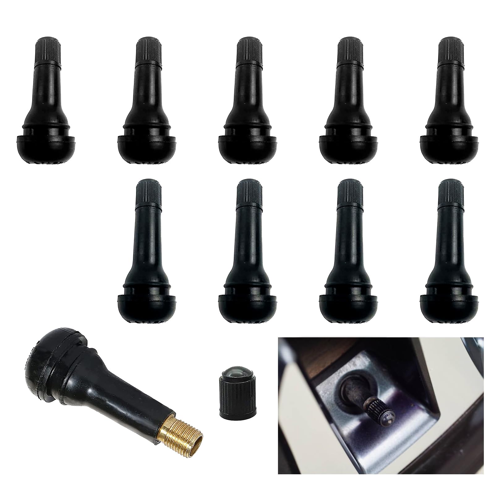 TR413 Valvole a scatto per pneumatici auto - Stelo corto - Gomma nera - Confezione da 100 pz. - Discount AutoSport