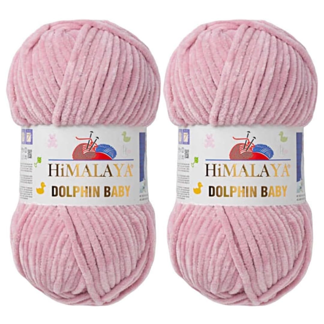 Himalaya Dolphin Baby Yarn 2 X 100g Skeins Super Bulky Yarn for Knitting/Crochet Ideal for Cardigans Shawls Blankets Hats and Home Textiles (2, 80349 Dry Pink)