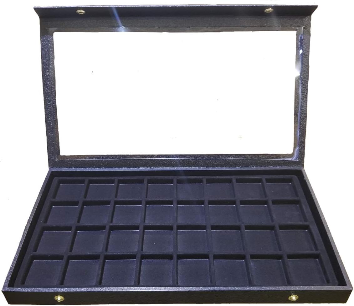 32 Slot Earring/Ring/Cuff Links/Coins Jewelry Display Case Clear Top Black