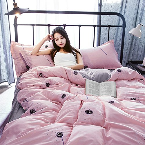 3 Pieces Pink Duvet Cover Set - Ultra Soft And Easy Care Design Bedding Duvet Cover Twin Size + 2 Pillow Shams- 800 Tc Dandelion Comforter Cover With Zipper Closure 4 Corner Ties #TOP3
