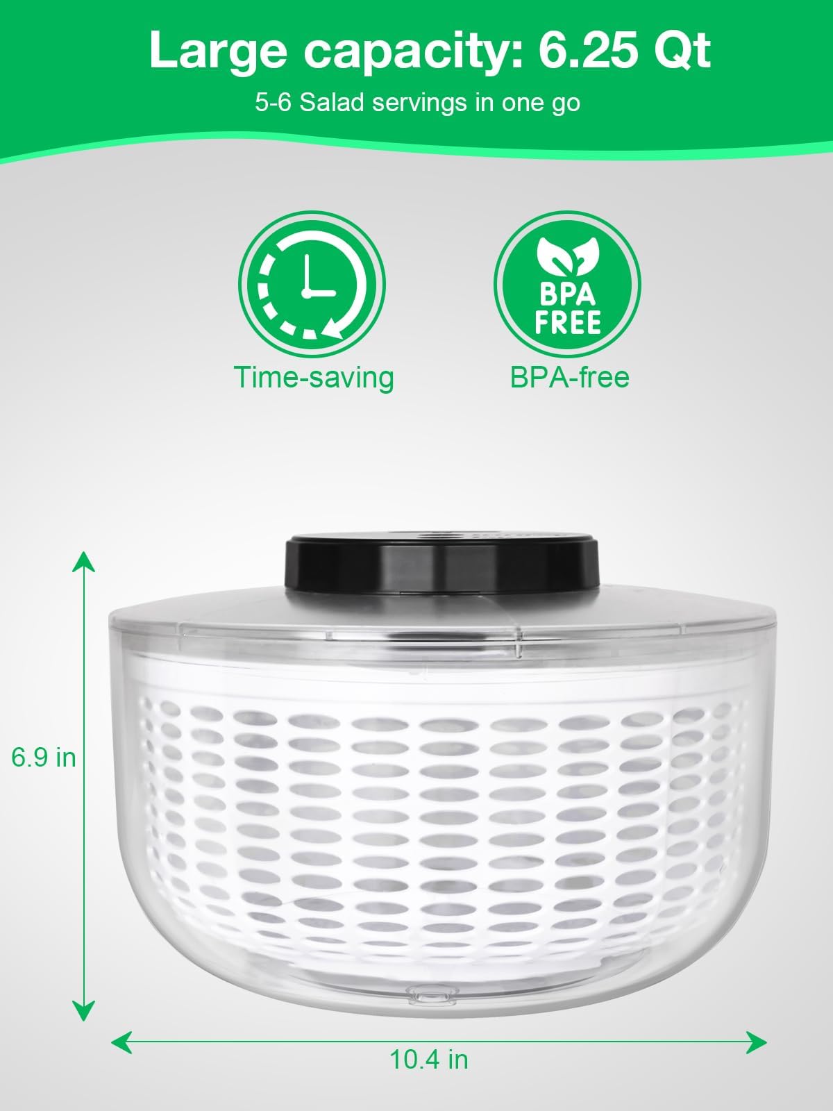 Centrifuga elettrica per insalata, ciotola per la pulizia della frutta 2 in 1, per lavare, centrifugare e asciugare insalata, 6,25 l, ricarica wireless