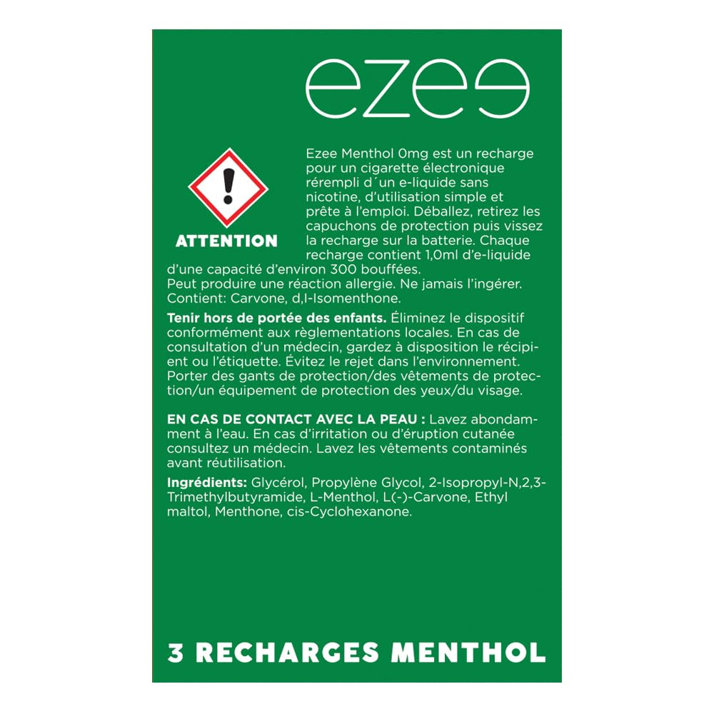 Ezee Cigarette lectronique Kit Complet Saveur Menthol Sans Nicotine ni  Tabac E-cigarette Batterie rechargeable 297mAh Avec 3 Cartouches Jetables :  Amazon.fr: High-Tech