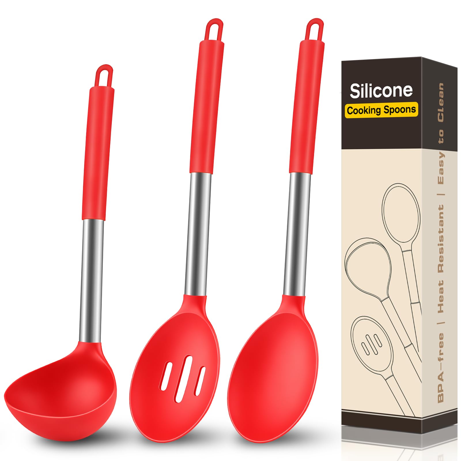 Hoosook Silicone Cooking Spoon Set - 3 Piece -8