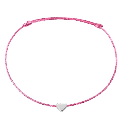Selfmade Jewelry Fußkettchen Damen Herz Größenverstellbare Fußkette Fußschmuck Handmade in Germany Inkl. Geschenk-Verpackung (Silber - Pink)