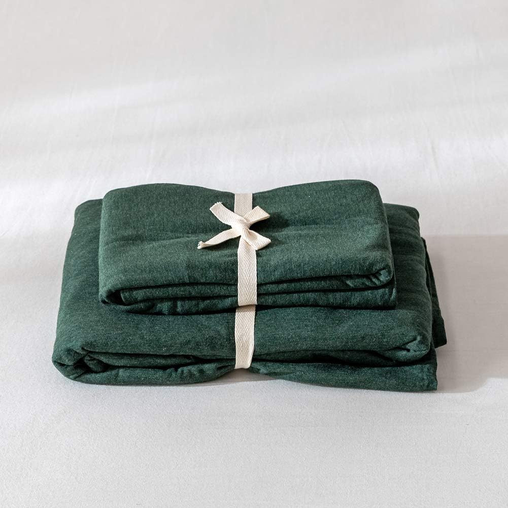 DONEUS Jersey Knit Cotton Fitted Sheet 3 Piece - Ultra Soft, Wrinkle Free and Breathable, 15 Inches Deep Pocket Elastic Sheets with 2 Pillowcases, Solid Forest Green King - Image 7