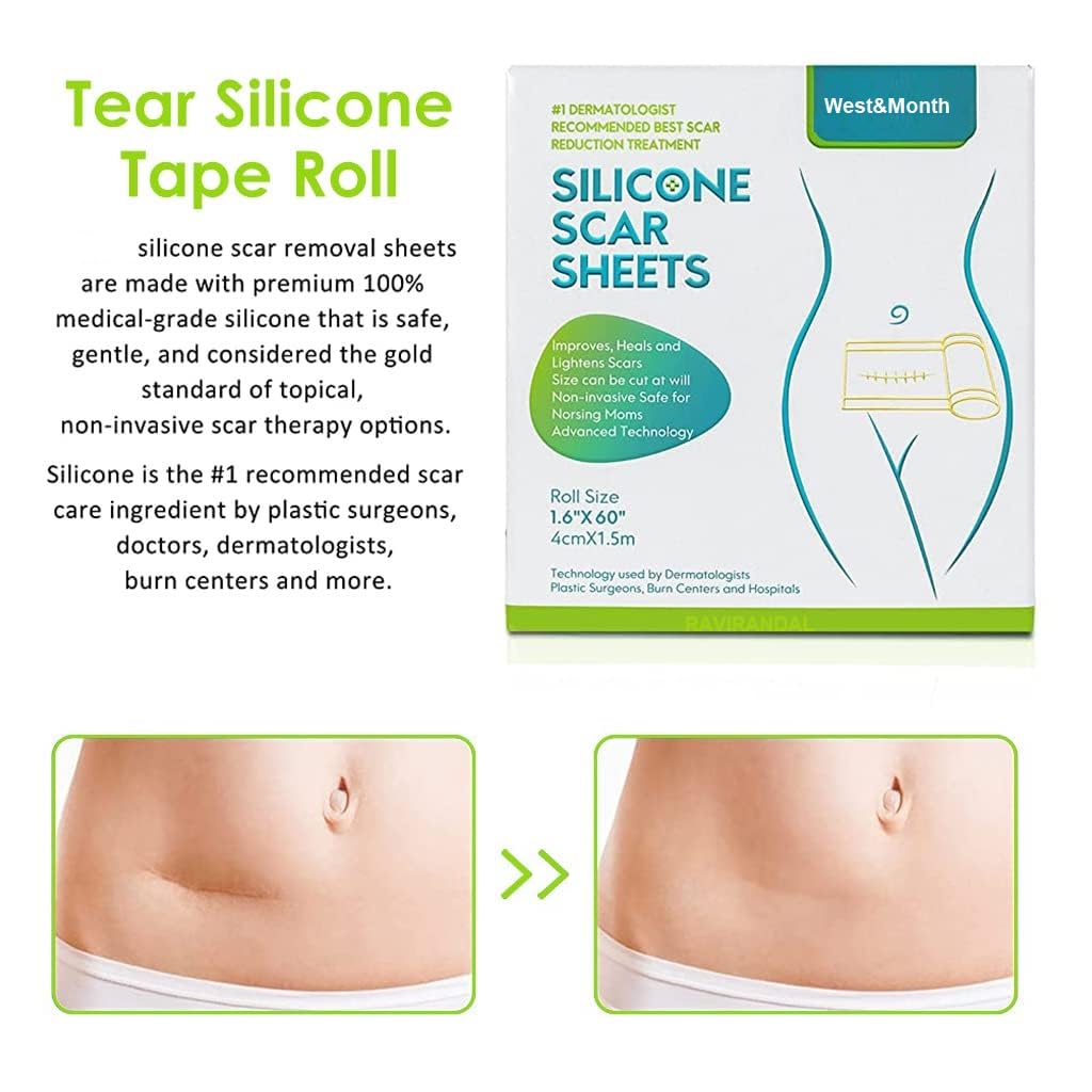RAVIRANDAL Silicone Scar Sheets, Silicon gel sheets for Scars Transparent Medical Silicone Gel Tape for Scar Removal, Silicone Scar Tape Roll For Hypertrophic Scars and Keloids Caused by Surgery 2