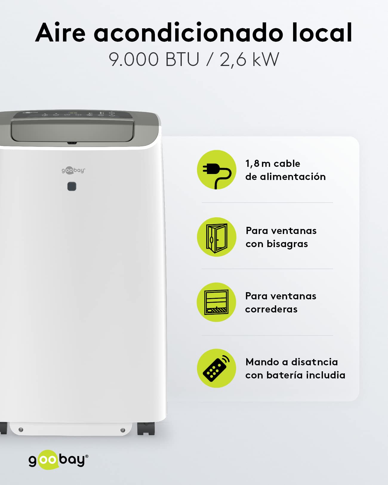 goobay Lokales Klimagerät 9000 BTU/2600 W z Fernbedienung i Timer