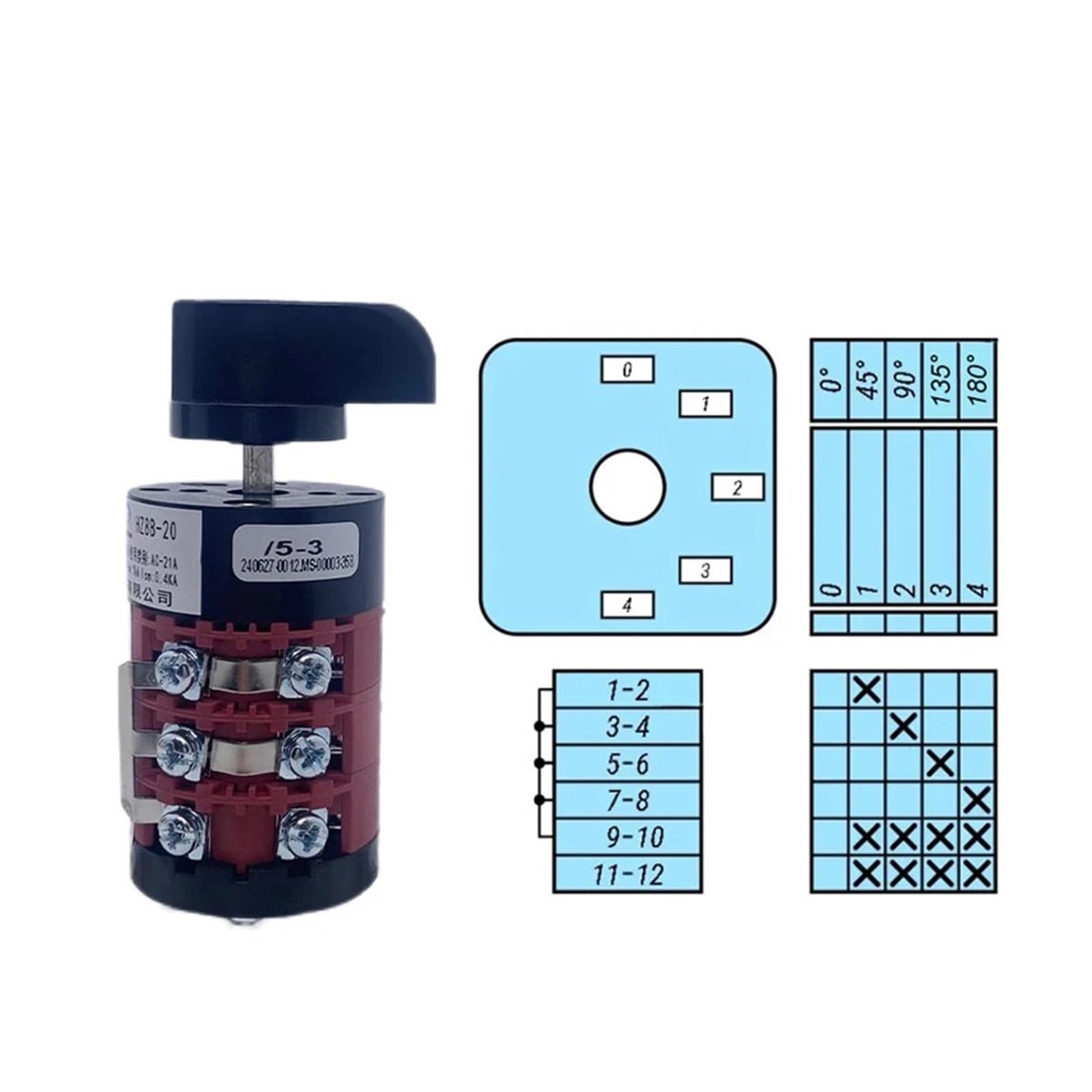 0-4 Positions HZ8B-20/5/3 Electrical Control 3 Layers 20A Changeover Rotary Cam Switch Interruptor