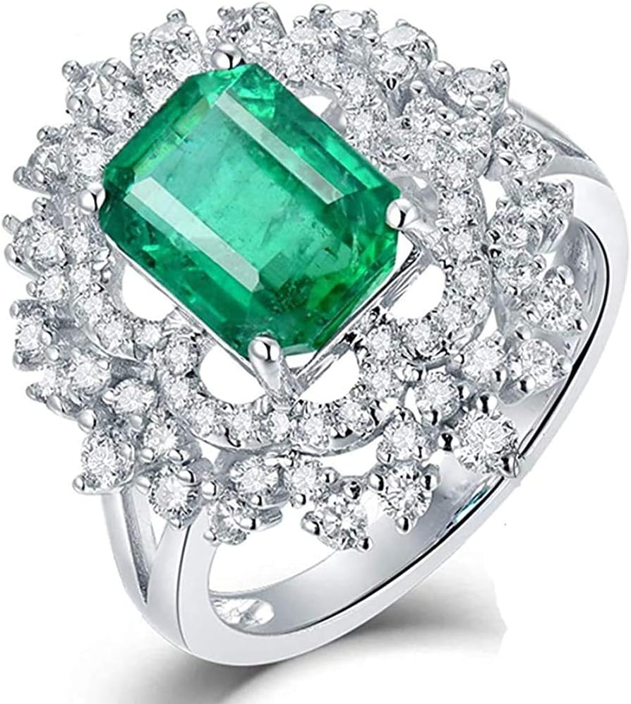 Beautiful Natural Green Emerald Diamonds Engagement Ring Solid 14K White Gold Wedding Rings for Ladies Women Promotion
