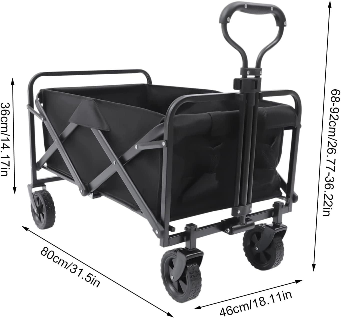 Carrello da festival, carrello pieghevole da campeggio, 4 ruote girevoli a 360° con manico regolabile, carico 80 kg, adatto per attività all'aperto, spiagge, giardini