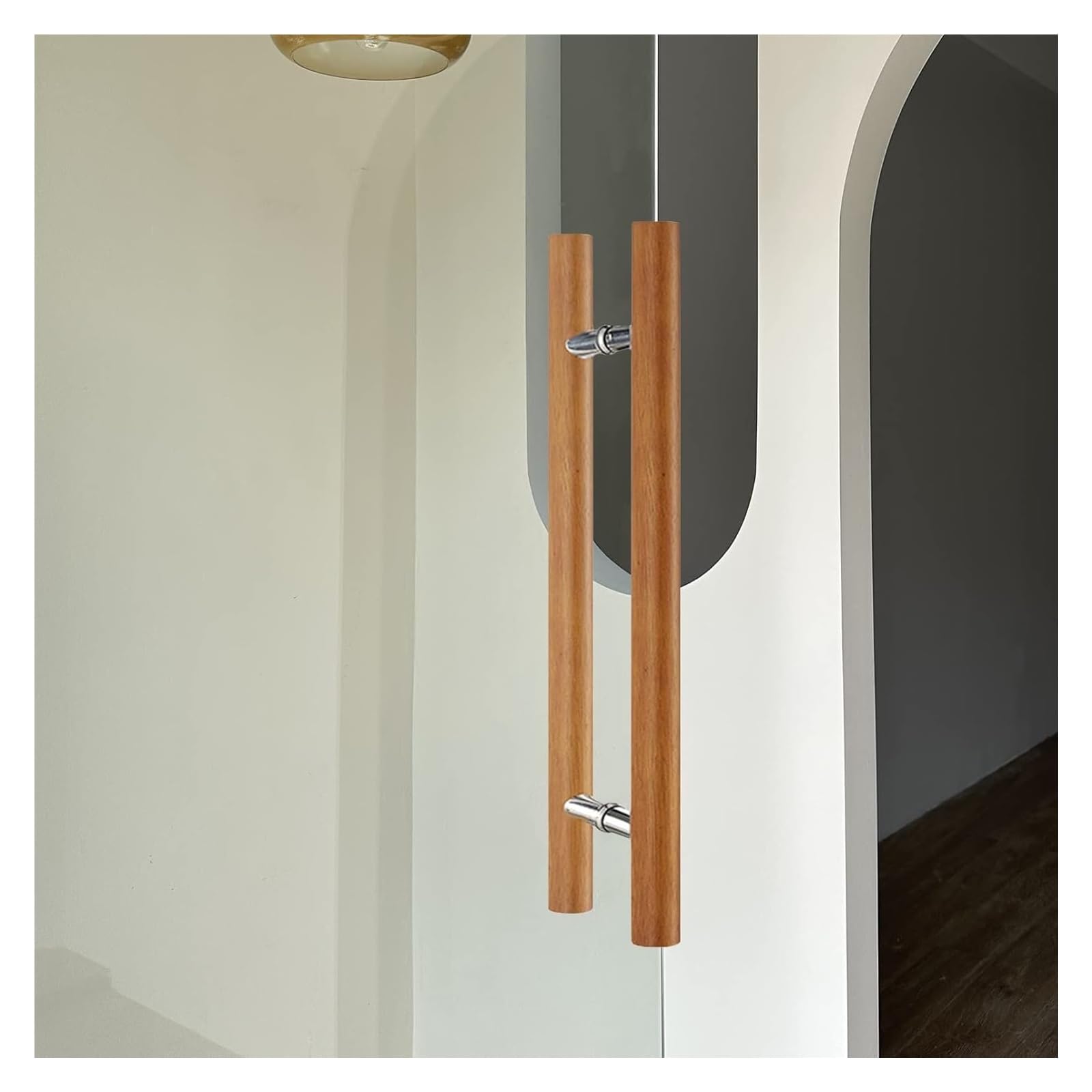 LQZAXSRDR Sliding Barn Door Handle, Glass & Wooden Push Pull Door Handle, Two-Sided Round Bar, Multiple Sizes, Multicolor(Brown,150cm (59") 110cm)