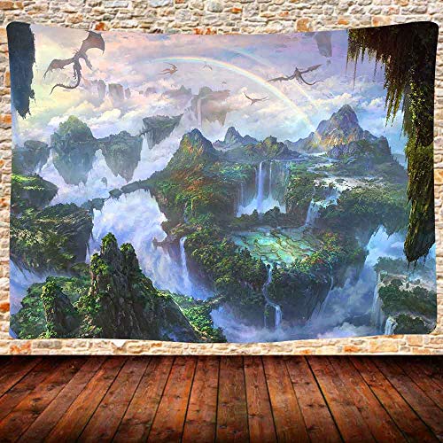 UHOMETAP Fantasy World Forest Tapestry Fairy Tale World Landscape Flying Dragon Tapestries,Wall Blanket Wall Art for Home Living Room Dorm Decor 80X60 Inches GTDSUH291