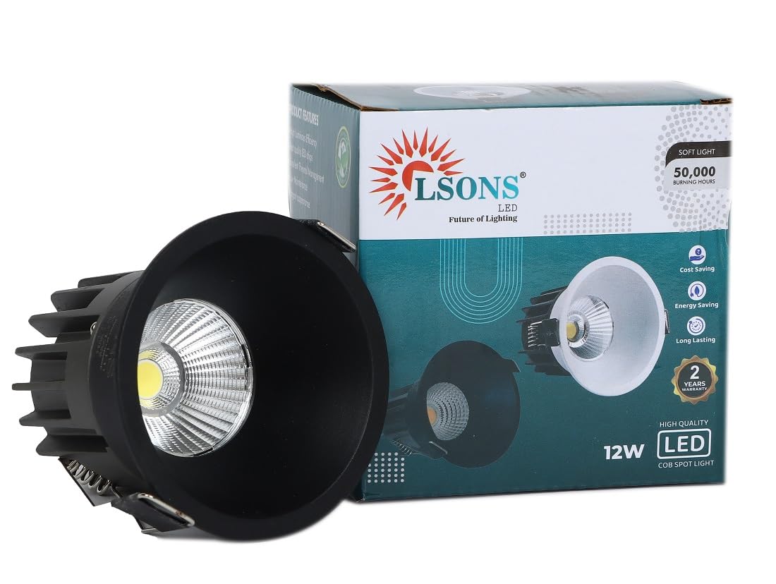 7w cob led spot light (ls2015) | 6500k cool white | 38° beam angle | high cri >80 | 220-240v | black body & ring | energy saving recessed ceiling light | 2 years warranty