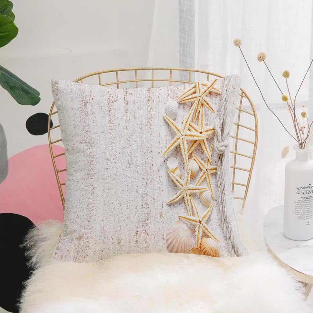 Hyosxw Seashells And Starfish With Navy Rope In Ver - A10 Cushion Cover,Throw Pillow Case Home Decorative For Living Room Bedroom Sofa Chair 18X18 Inch,Seashells And Starfish With Navy Rope In Vertical Direction Wood Surface Ocean,Pillowcase 45X45cm