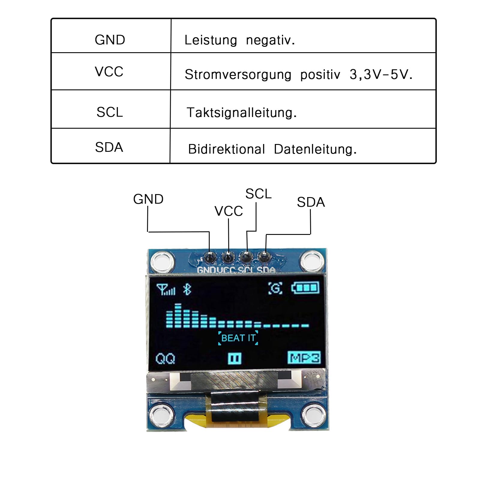 Lot de 4 écrans OLED de 0,96 ", caractères bleus, module d'affichage I2C 128 x 64 pixels I2C, compatible avec Arduino Raspberry Pi