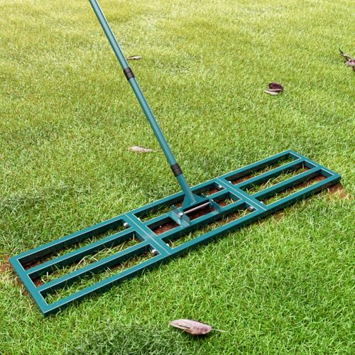 BeeOwner Lawn Leveling Rake Heavy Duty Stainless Steel Lawn Leveler Tool 45”x10” with 78” Adjustable Long Handle Yard Level Rake for Soil, Ground,Backyard Dressing,Golf Field,Garden Tools Grass Seed