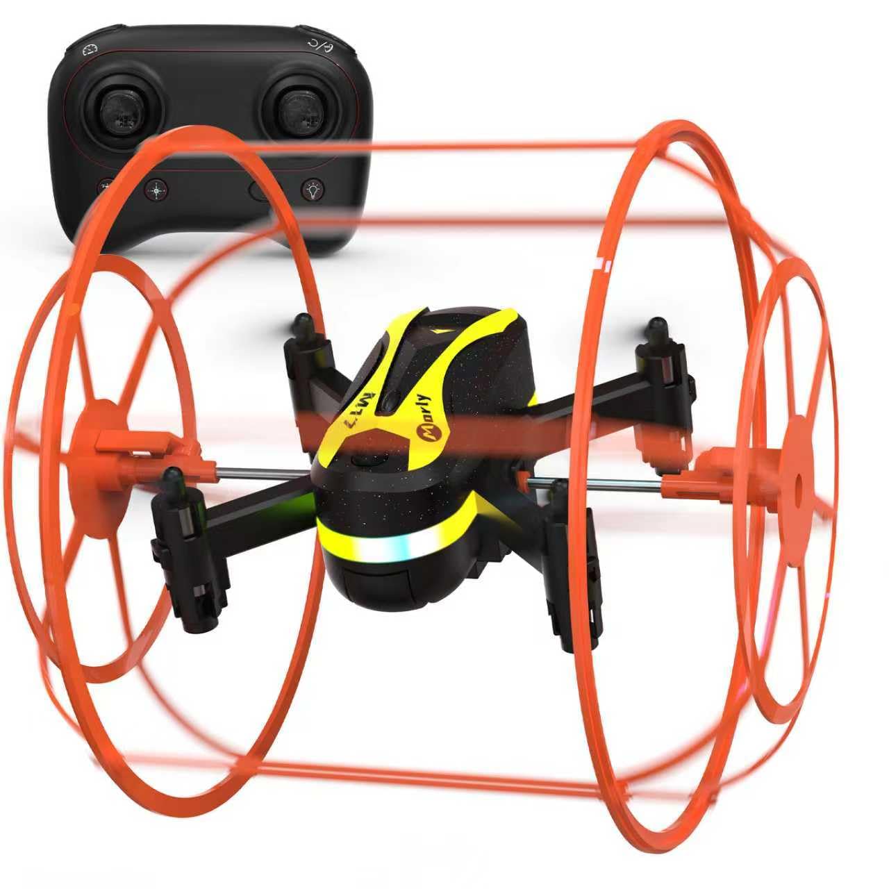 Morlyrctooy M17 Drone Beginners RC Quadcopter Mini Drone with Protective Cover Land and Air Mode Easy to Fly 3D Flip Function Headless Mode One Key Operation 3 Speed Mode Rechargeable Battery Gifts