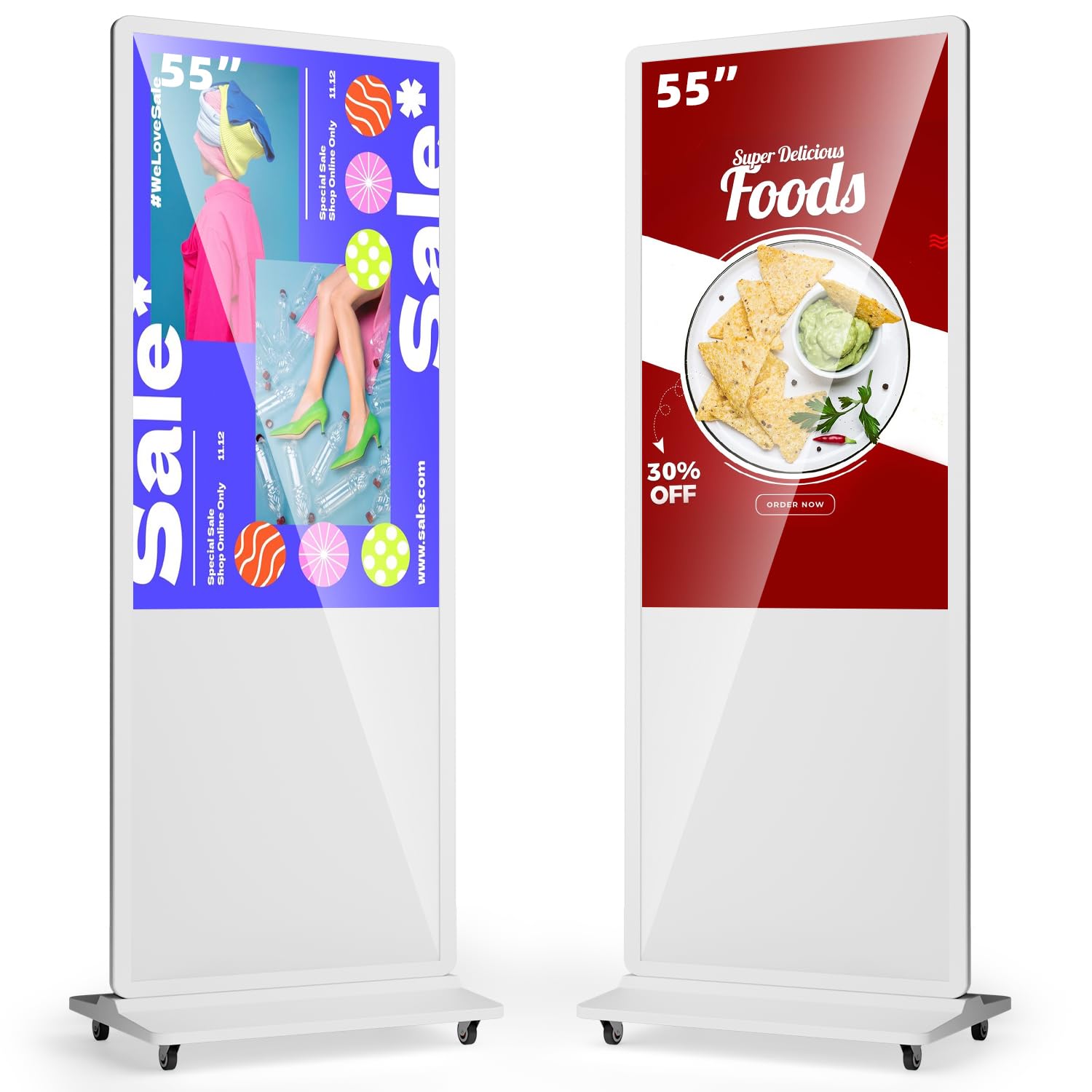 55 Inch Digital Signage Display, Advertising Kiosk IPS LCD Screen, Indoor Floor Standing Customizable Commercial Totem, Android System, Interactive Display Poster Auto Media Player