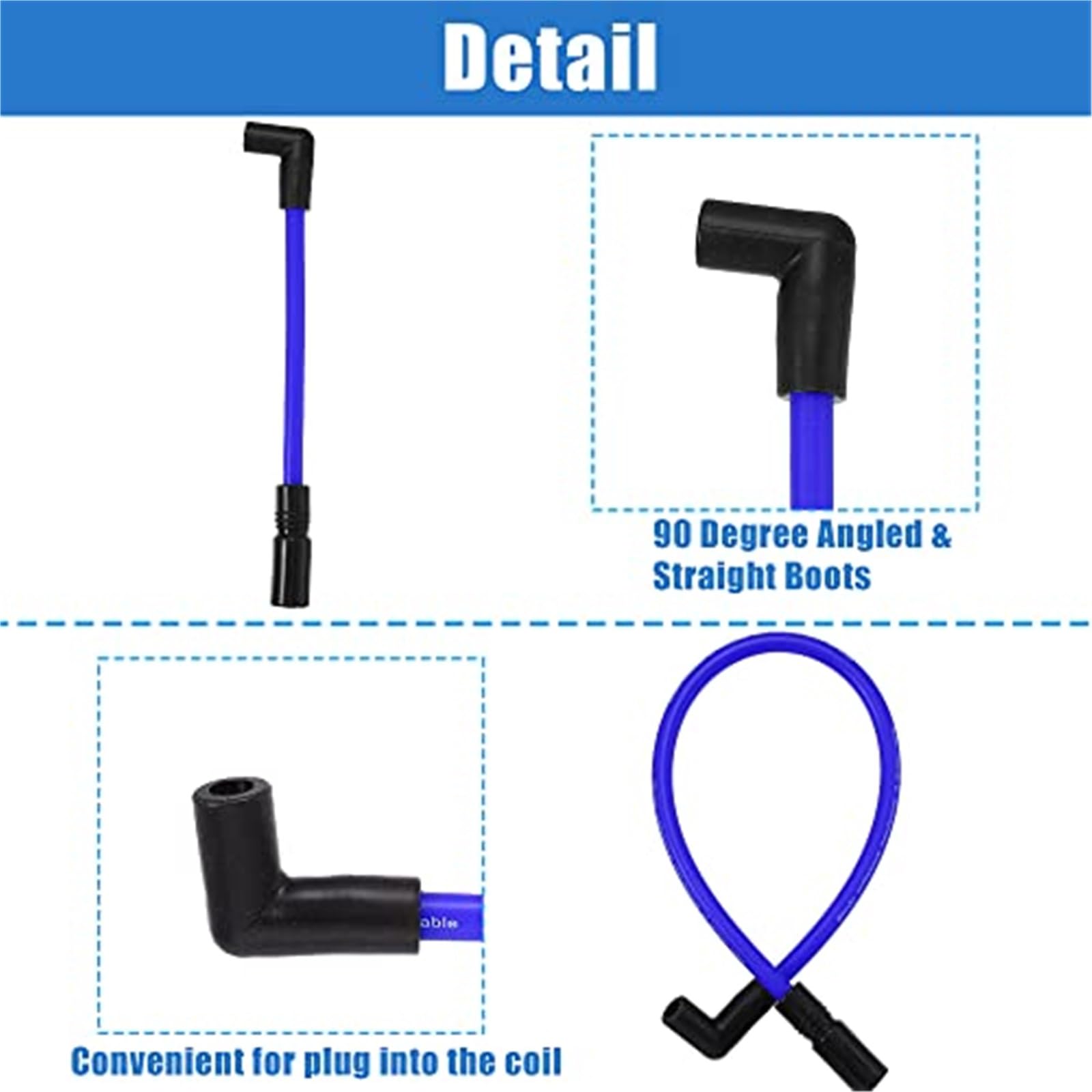 Kit cavi candele DYNA-409BL in silicone blu da 2 pezzi da 10,4 mm e 10 mm Set cavi accensione