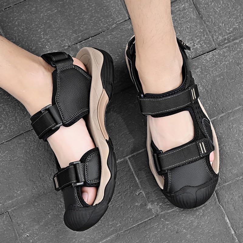 Outdoor Leather Men Shoes Breathable Flat Casual Sneakers Sandals Men's Beach Sandals3