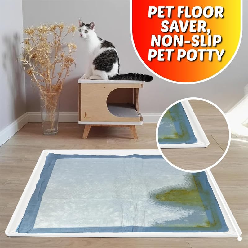 Image of TidyFriend Dog Pee Pad Holder Tray Fits for 30 inch x 36 inch Pee Pads with Corner Lock Holes, Raised Edges, Non-Spill, Easy to Clean Silicone Dog Potty Tray Holder, For Indoor Floor Protection (White)