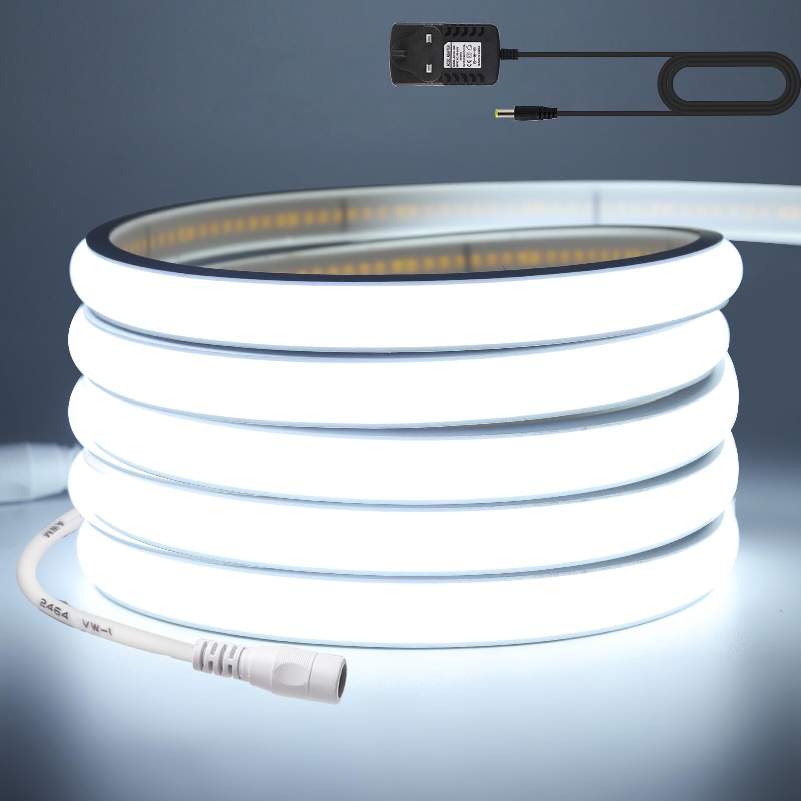 KAFULA 24V COB LED Neon Strip [16M, White 6000-6500K],IP65 Waterproof Flexible,320 LEDs/m FCOB LED Fairy Light CRI85+,Cuttable Every 5cm,Kitchen Cabinet Bedroom Living Room Store Decoration