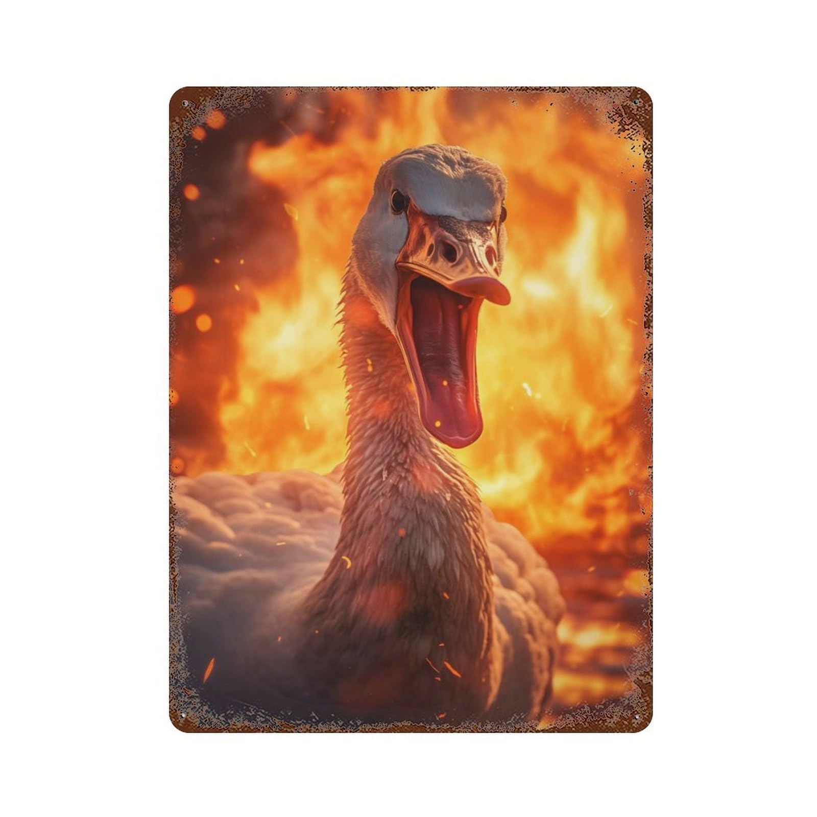 Garage Style Savage Angry Goose Fire Decorative Tin Sign 15.7"x11.8", Industrial Home Decor for Bar And Workshop