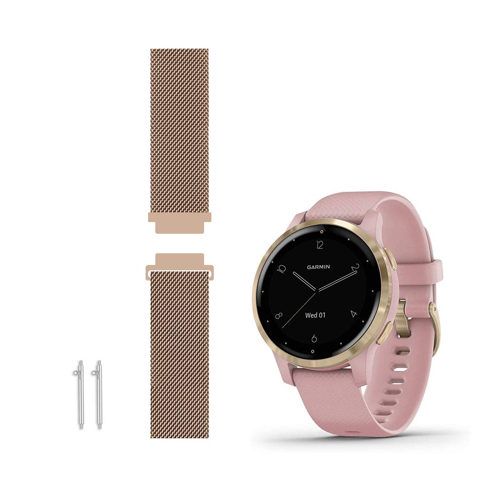 LeiOu Metal Weave Steel Band Compatible with Garmin vivoactive 4S venu 2S vivomove 3S Watch Bands Replacement Strap Accessory - Large (Rose Gold)