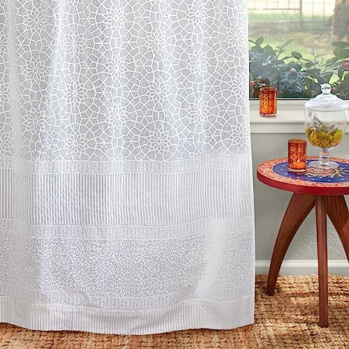 Saffron Marigold White Sheer Curtain Panel with Tieback, Royal Mansor