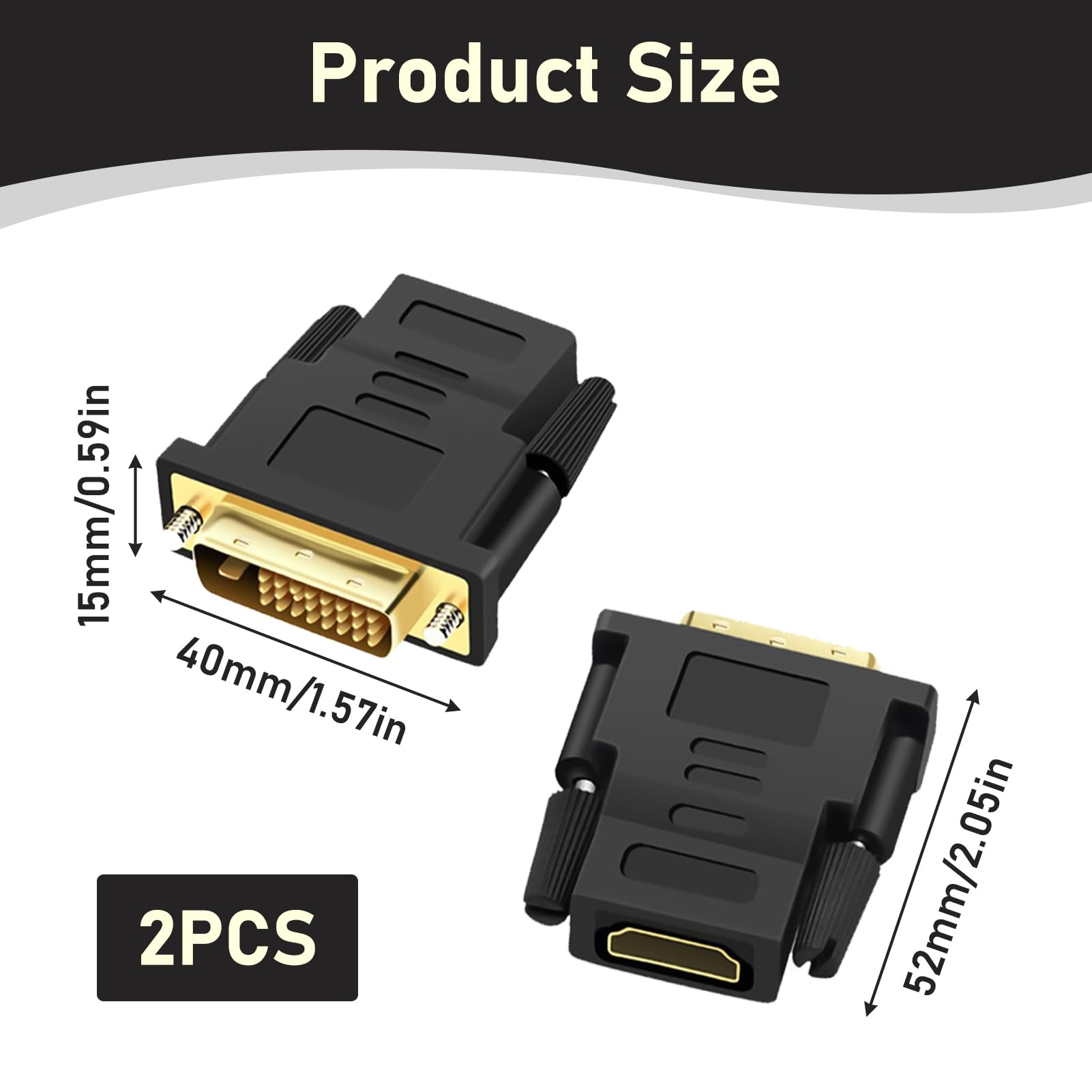 Adaptateur DVI vers HDMI Bidirectionnel Mâle vers Femelle, Connecteur Vidéo Numérique Full HD 1080p, Plaqué Or