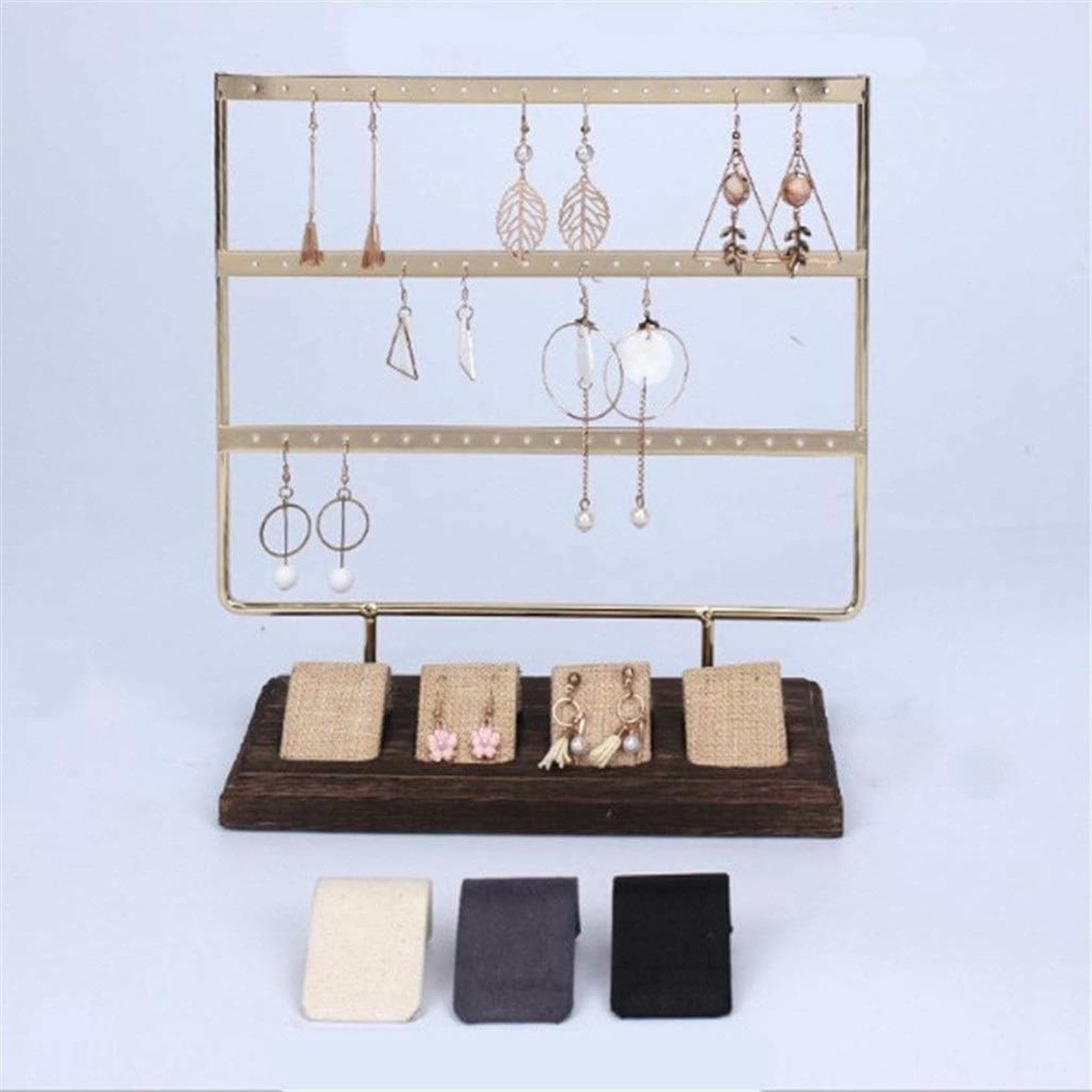 Supporto per Orecchini, collane, Braccialetti, espositore in Legno - Supporto per Orecchini a 3 Livelli, espositore per Gioielli (Blu)