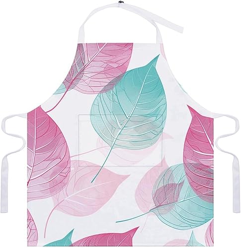 Miniatura 7 de MUSM Apron for Adults - 27.6 X 31.5 Inch, Heavy-Duty Polyester Aprons with Two Large Pockets, Waterproof Peach And Teal Leaves Kitchen Apron for