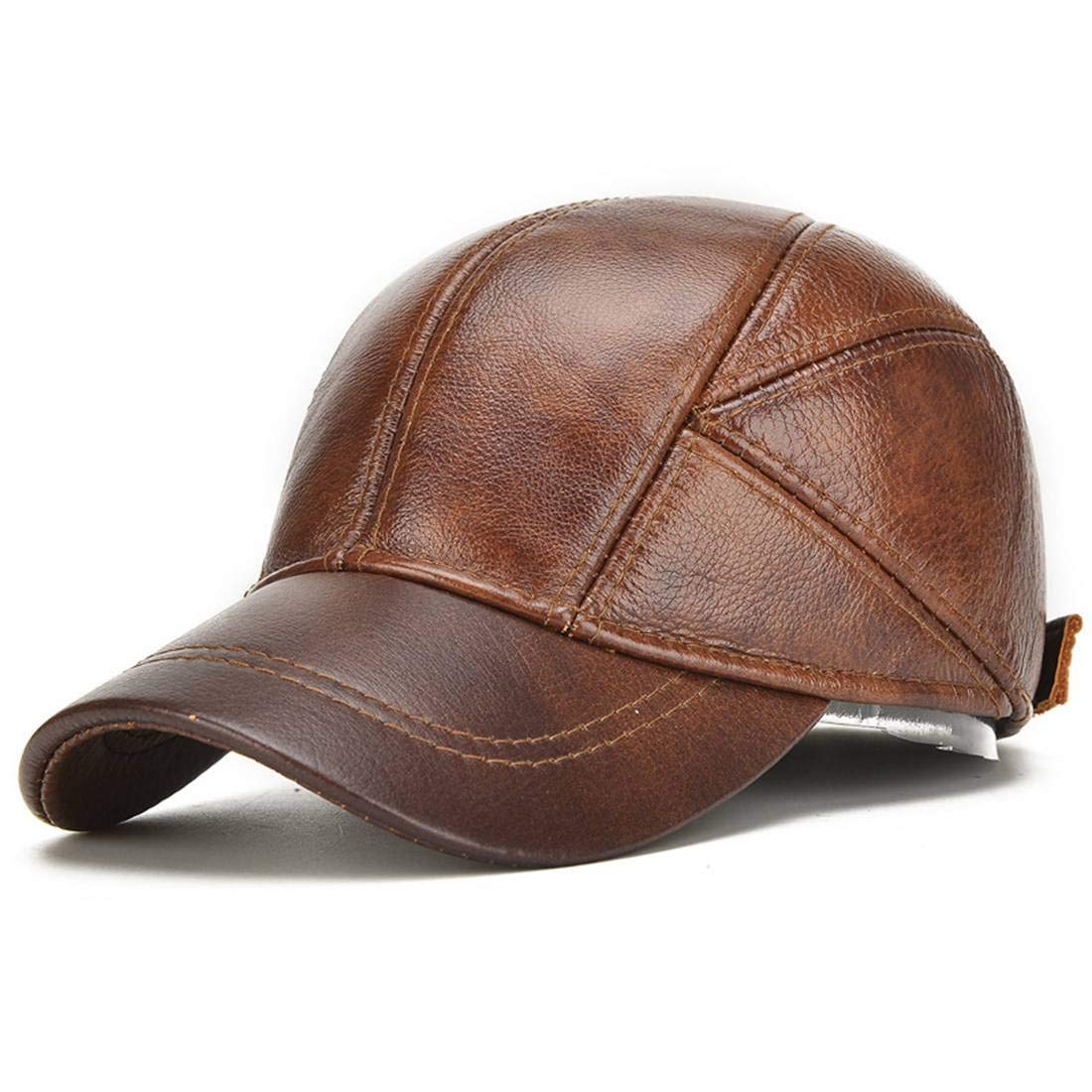 JNKET Mens Genuine Leather Baseball Cap Hat with Hidden Earmuff for Fall Winter (Light Brown)