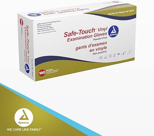 Miniatura 7 de Dynarex Safe-Touch - Guantes desechables de vinilo, sin polvo, seguridad alimentaria y cumplimiento, ambidiestros, transparentes, medianos, 1 caja