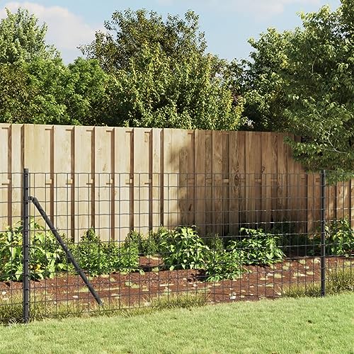Gartenzaun aus Metall, 0,8 x 25 m, robuster Drahtzaun mit Bodenhülsen, ideal für Teiche, Haustiergehege und Außenbereiche, stilvolles anthrazitfarbenes Finish, einfache Installation