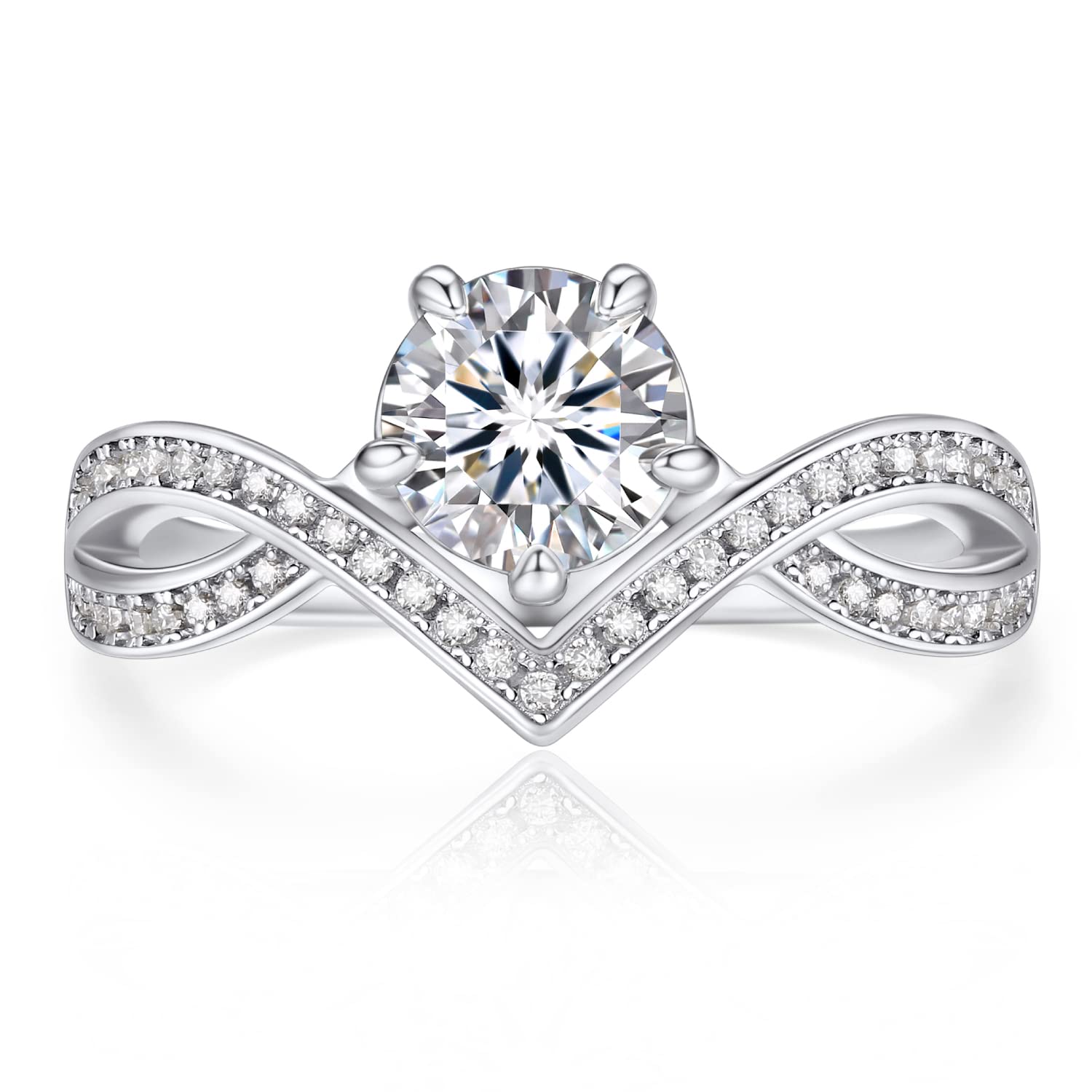 MomentWish Anelli Donna, 1 Carato Anello di Fidanzamento Moissanite VVS1 D Colore Eternità Anello anelli donna argento 925 Regalo di nozze per Donna Sposa Anello Dimensione47