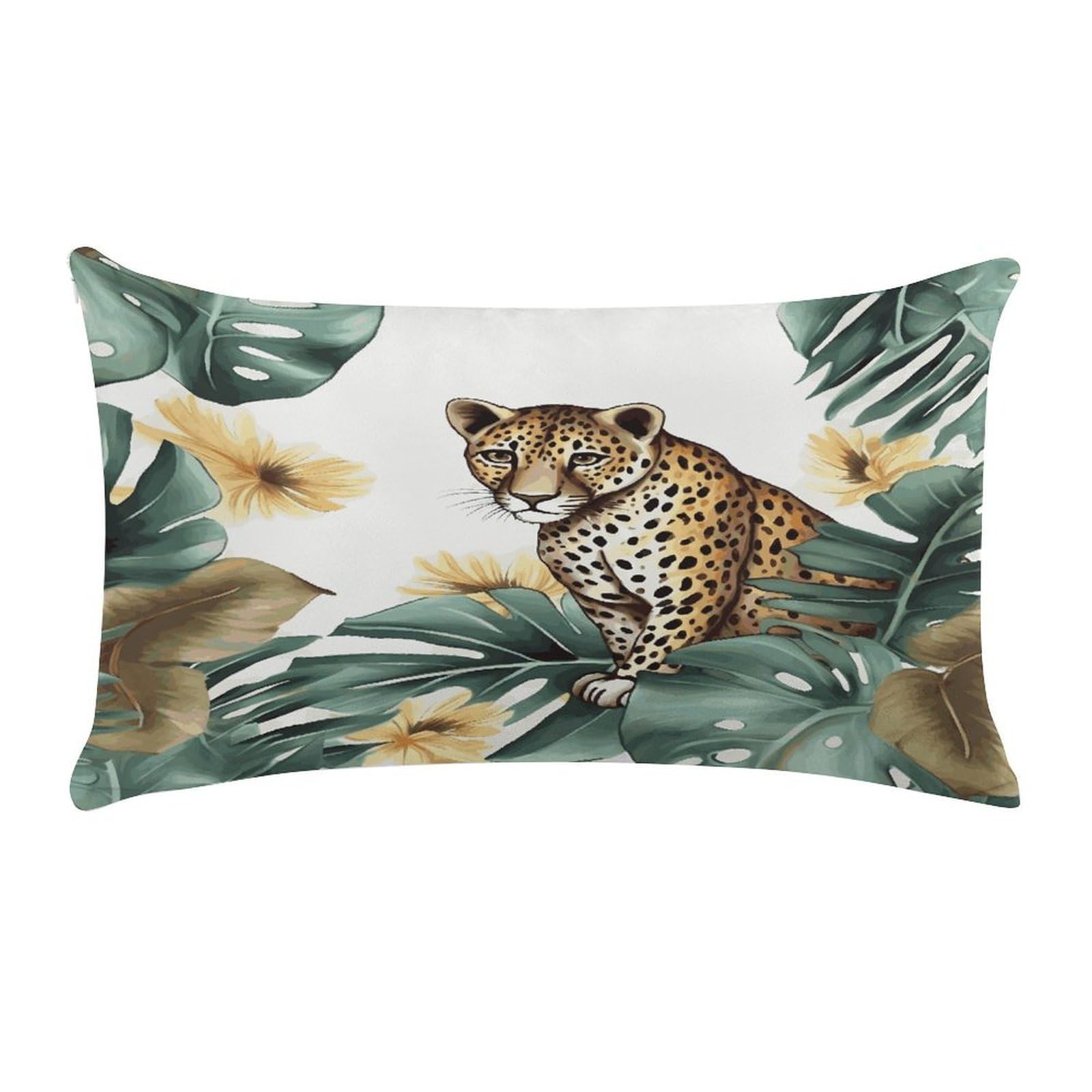 Leopard and Palm Leaves Pillow Cover Super Soft Pillowcase Luxury Cozy Fuzzy Velvet Pillow Shams Breathable Standard Pillow Cases with Zipper Wrinkle-Free Pillow Cover 12 "×20 "