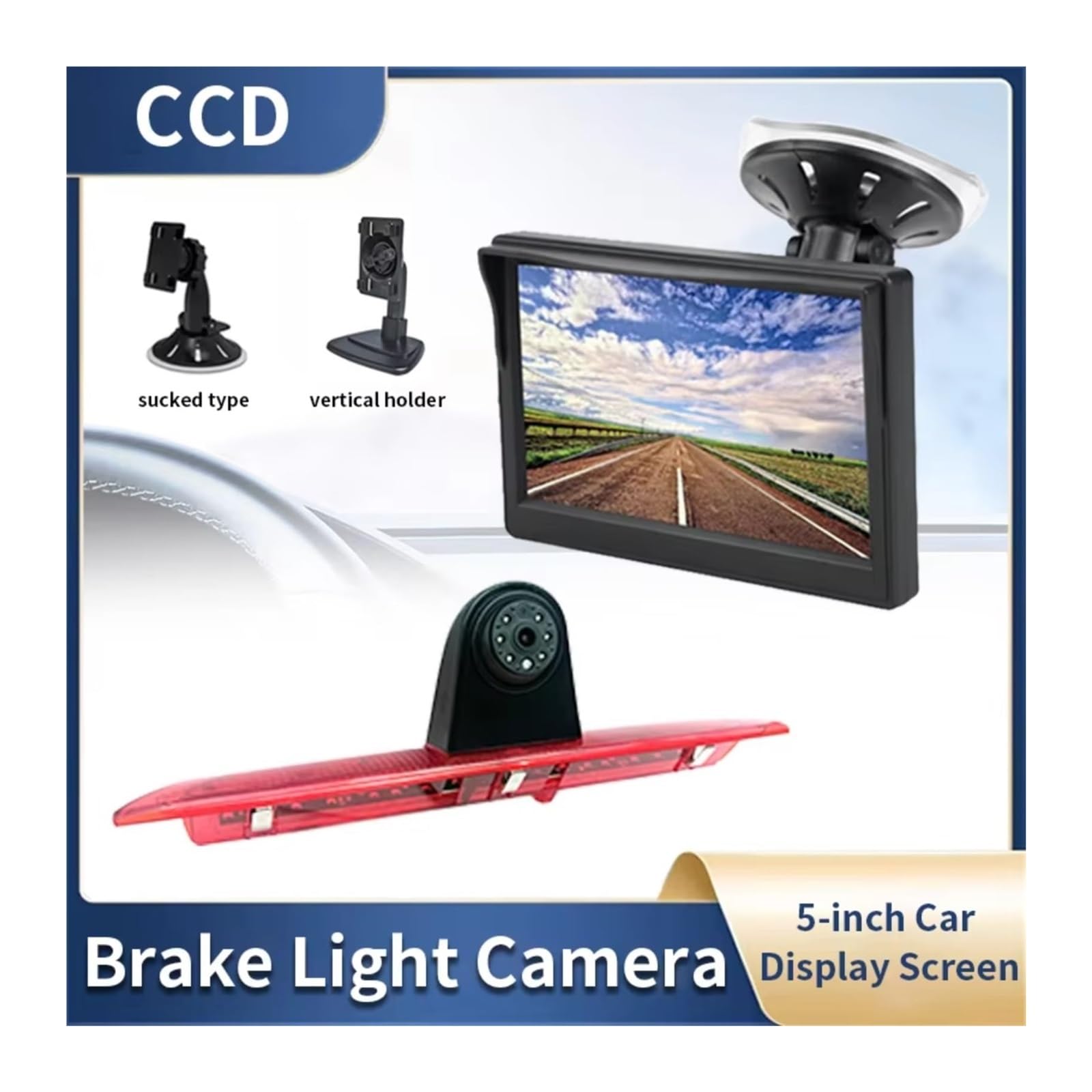 para Transit para Van 2015-2020 Monitor Visión Trasera LCD TFT HD 5 Pulgadas Ventosa Soporte Cámara Freno Cámara de Respaldo
