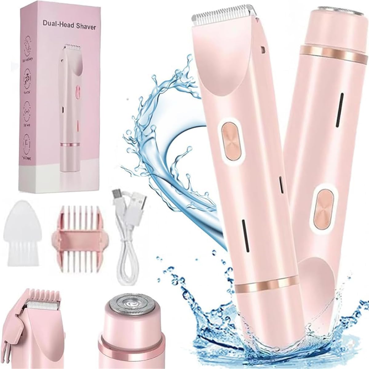 Rasoio elettrico a doppia testa 2 in 1, rasoio elettrico per bikini, IPX7, impermeabile, ricaricabile, per corpo, viso, uso bagnato e asciutto