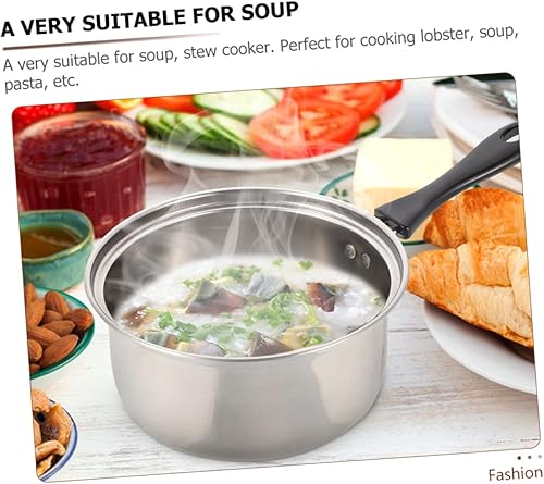 Miniatura 8 de DECHOUS 3 juegos de ollas de acero inoxidable para saltear sartenes con tapa, olla de sopa de metal antiadherente, sartén para leche, mini olla de