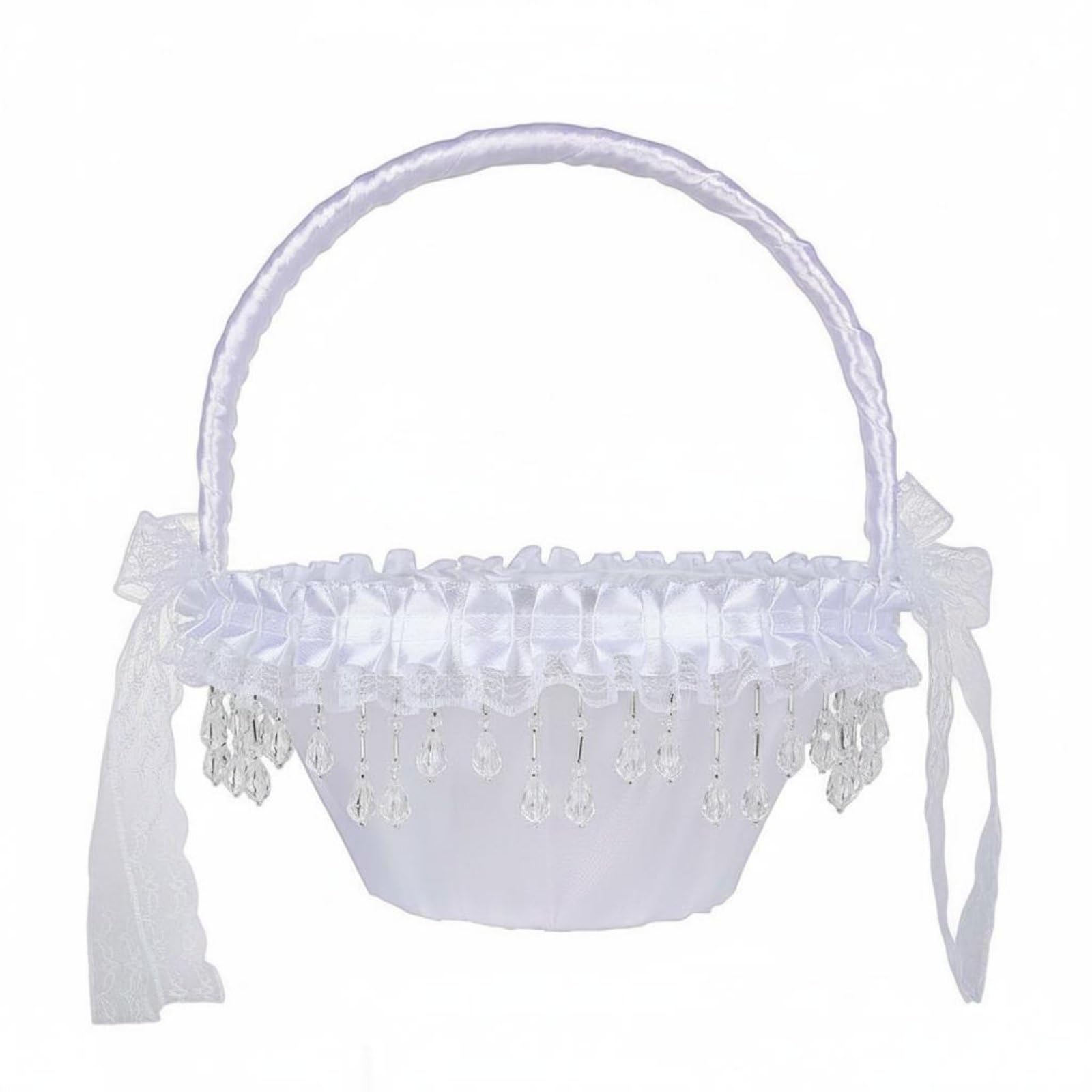 Flower Girl Basket Decorative Tassel Satin Lace Basket Sturdy Handle for Ceremony, Reception, Style C | Home & Garden | Wedding Supplies | Ring Pillows & Flower Baskets-picture-13