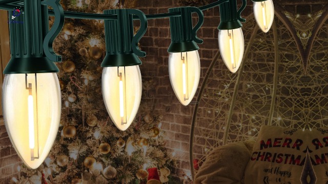 Image of 10FT C7 Christmas Lights, Warm White LED Indoor Outdoor String Lights for Halloween, Xmas Tree, Window, Door, Party Decor, Plug in with Green Wire